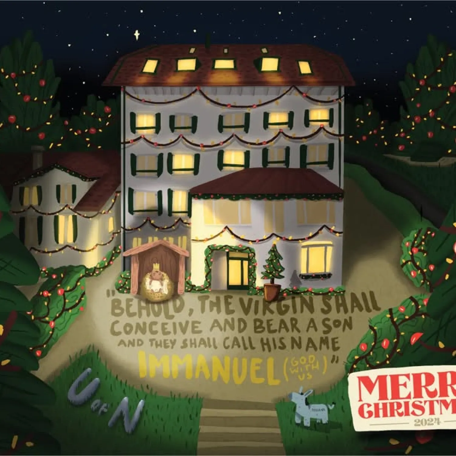 An animated image of YWAM Lausanne's Chalet at Christmas.